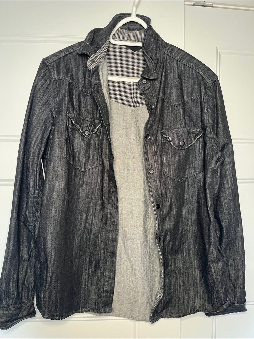 Men's Black Denim-Style Button-Up Jacket